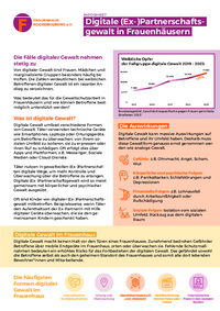 Ein buntes Info-Sheet zum Thema Digitale Gewalt - verschiedene längere und kürzere Textblöcke, ein Diagramm sowie ein fünf Buttons sind zu sehen.