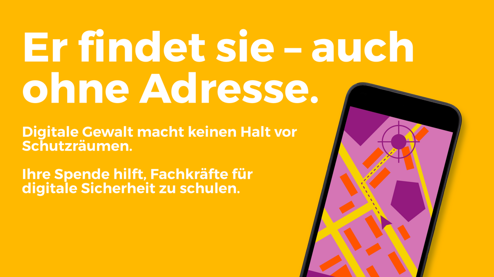 Fundraising-Banner auf gelbem Hintergrund mit Smartphone-Darstellung. Überschrift: